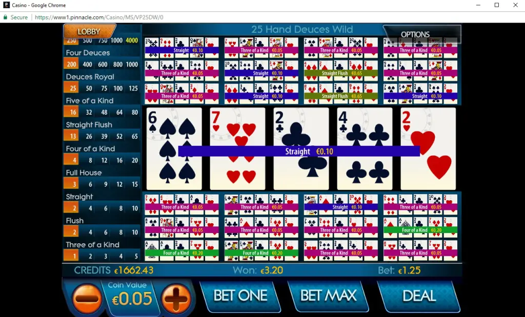 Wild Deuces "Deuces Wild" Video Poker Optimaalne mängustrateegia